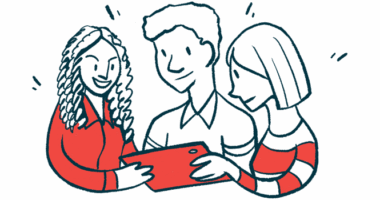 Illustration of people sharing a tablet