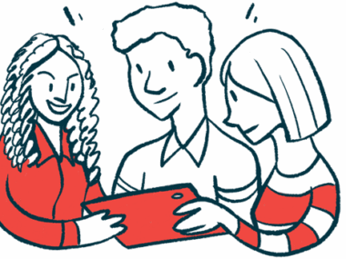 Illustration of people sharing a tablet