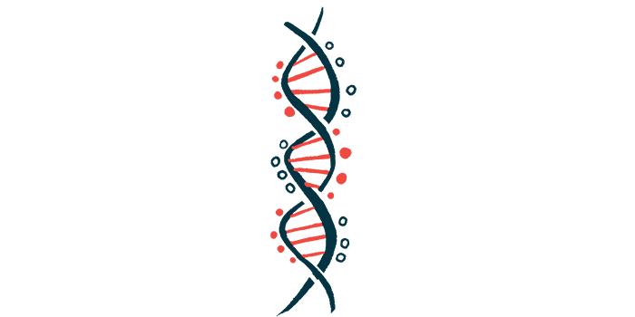 An illustration shows a vertical DNA strand.