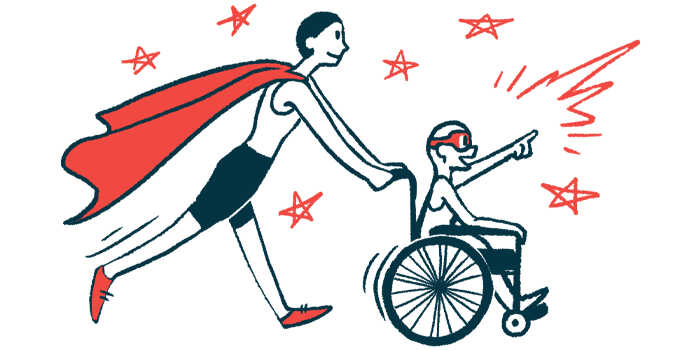 rare disease clinical trial participants | Friedreich's Ataxia News | Illustration of woman in cape pushing child in wheelchair