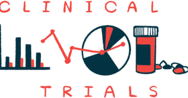 A bar graph, a pie chart, and a prescription medicine bottle and pills are seen sandwiched between the words 