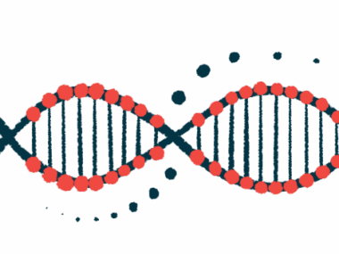 An illustration of a strand of DNA highlights its double-helix structure.