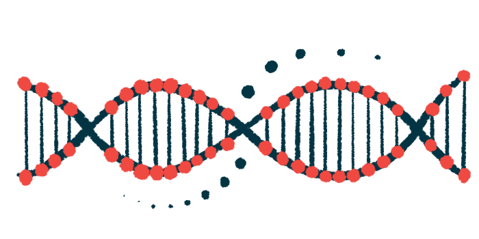 An illustration of a strand of DNA highlights its double-helix structure.
