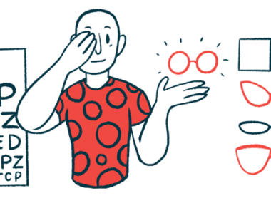 An illustration of a person taking a vision test.