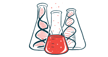 An illustration of flasks showing DNA strands and a liquid.