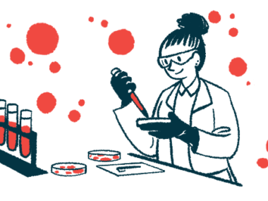 A scientist uses a pipette to fill a petri dish in a laboratory, with a rack of text tubes nearby.