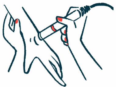 A nerve ultrasound is done on a patient's hand.