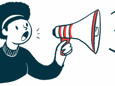 A person speaks using a megaphone.