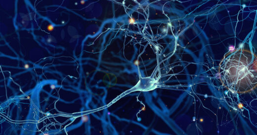illustration of neuron links glowing on a blue background
