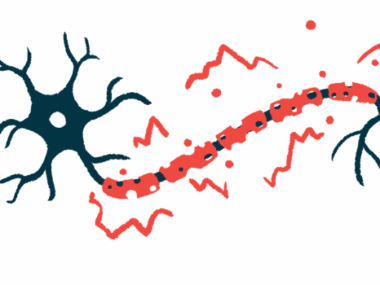 Illustration of a nerve cell and a segmented peripheral nerve, with red highlights suggesting nerve changes or damage.