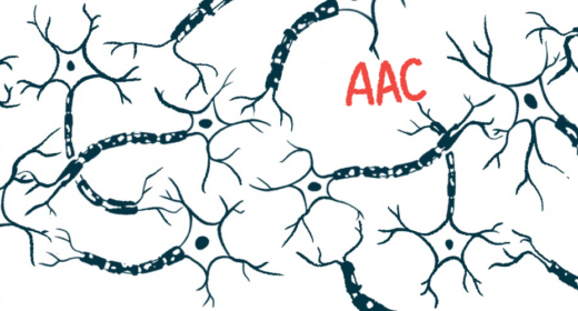 The acronym AAC is shown in red against a backdrop of nerve cells, pictured in black and white.